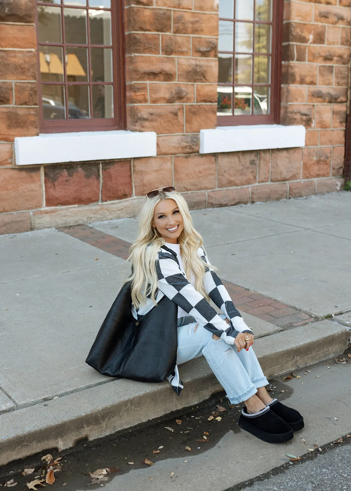 Lola White & Black Check Waffle Cardigan