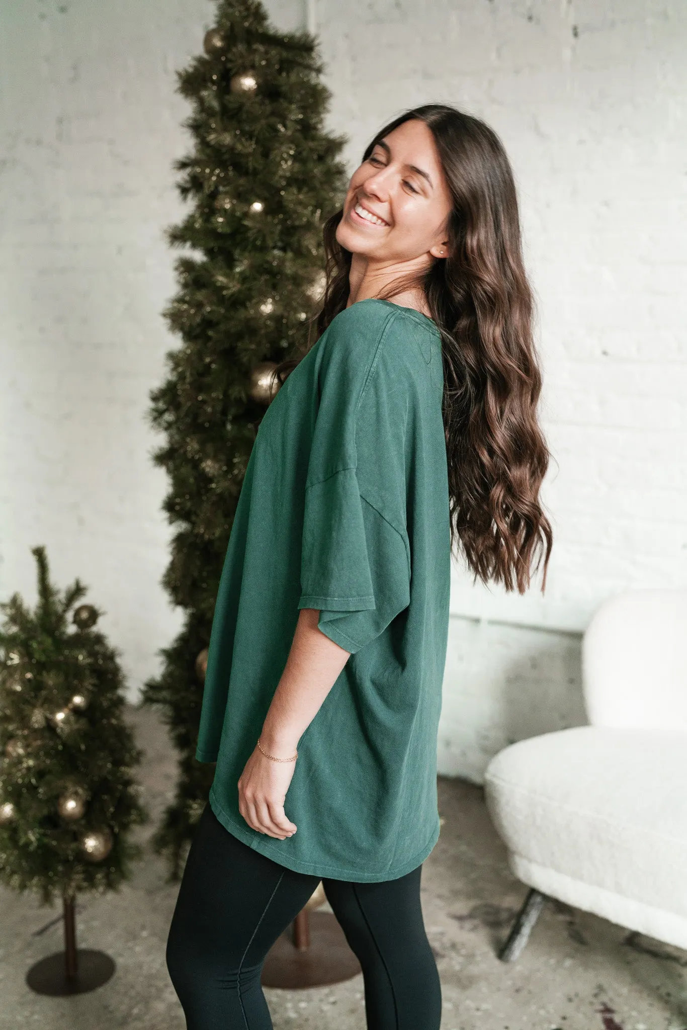 Lounge Around Mineral Wash Oversized Tee - Green
