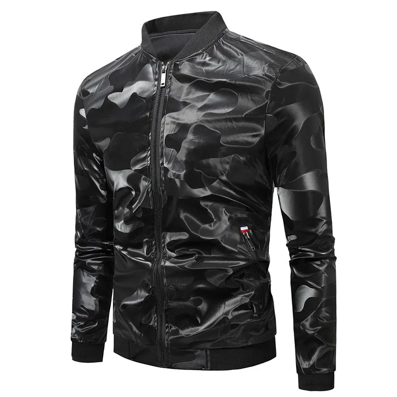Men's Camouflage Quick Dry Stylish Jacket Slim Fit Leather Coat | JK86