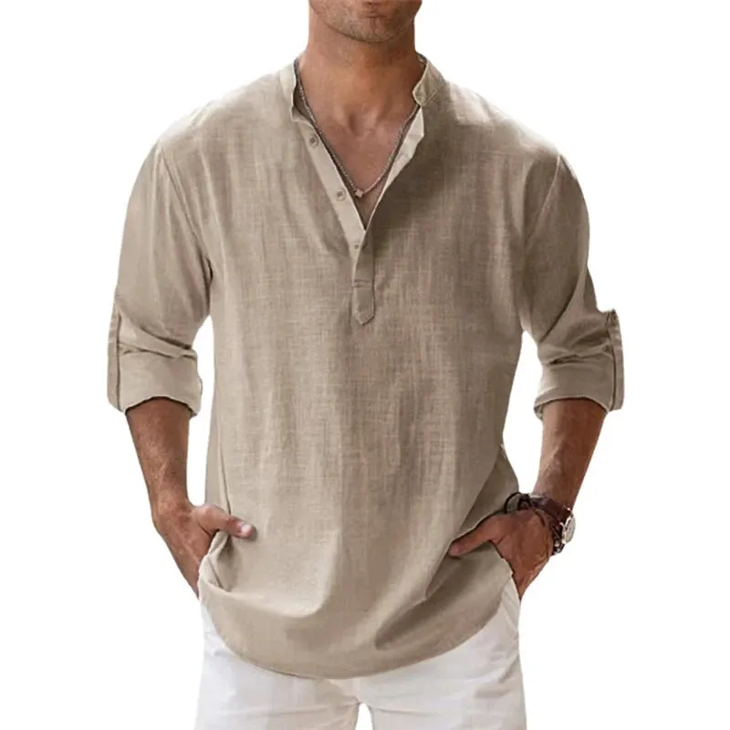 Men's Casual Long Sleeve Linen Shirt