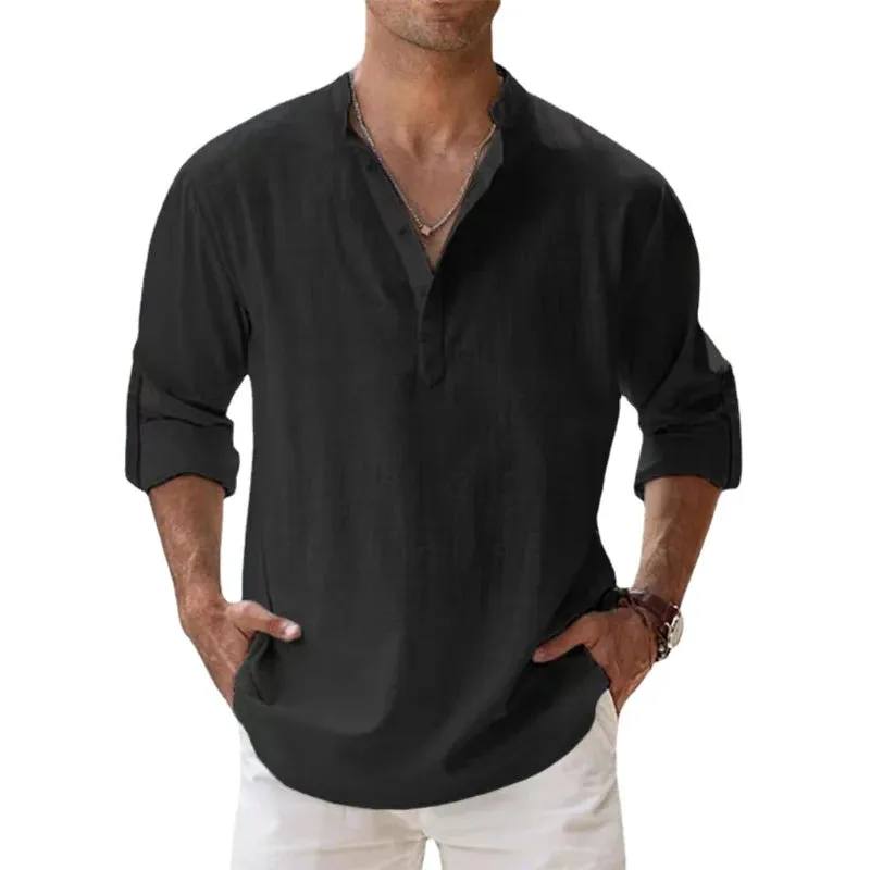 Men's Casual Long Sleeve Linen Shirt