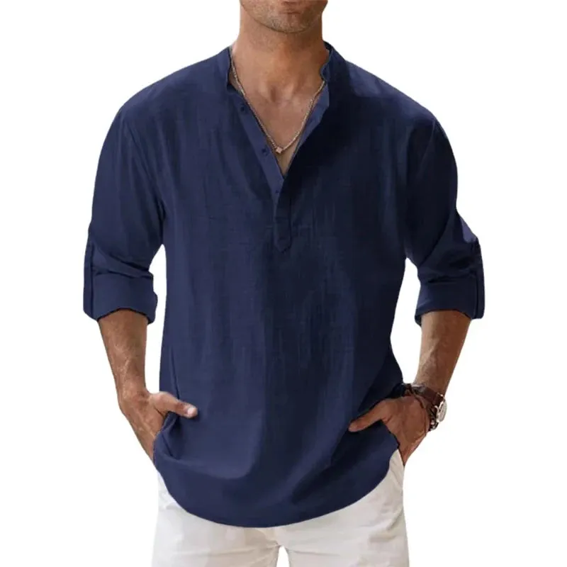 Men's Casual Long Sleeve Linen Shirt
