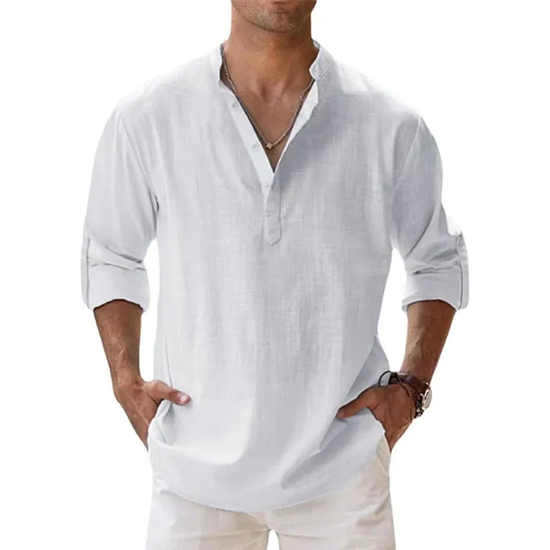 Men's Casual Long Sleeve Linen Shirt