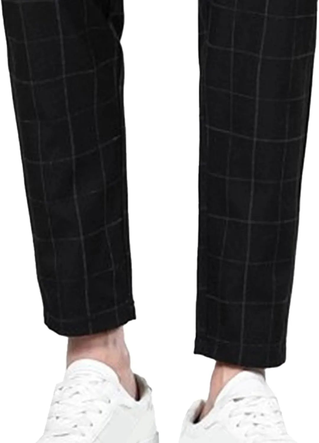 Mens Fashion Plaid Casual Feet Pants Skinny Pencil Jeans Tapered Pant Slim Fit Business Sports Pants
