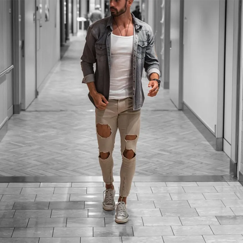 Men'S Light Blue Fashion Long Sleeve Autumn Jacket