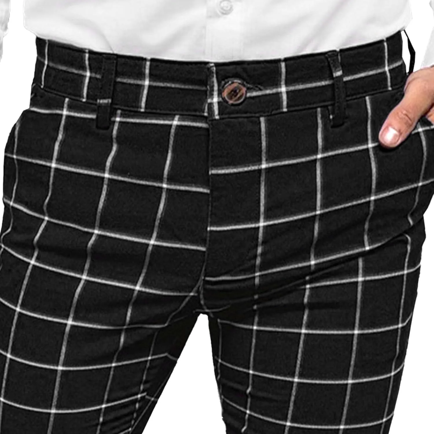 Men's Regular Plaid Slim Fit Trousers Fashion Casual Feet Suit Pants Casual Ankle Length Pencil Pants
