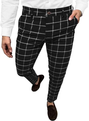 Men's Regular Plaid Slim Fit Trousers Fashion Casual Feet Suit Pants Casual Ankle Length Pencil Pants
