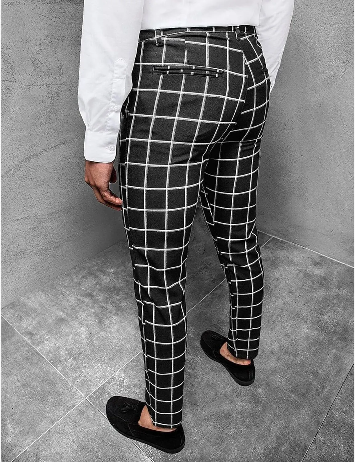 Men's Regular Plaid Slim Fit Trousers Fashion Casual Feet Suit Pants Casual Ankle Length Pencil Pants
