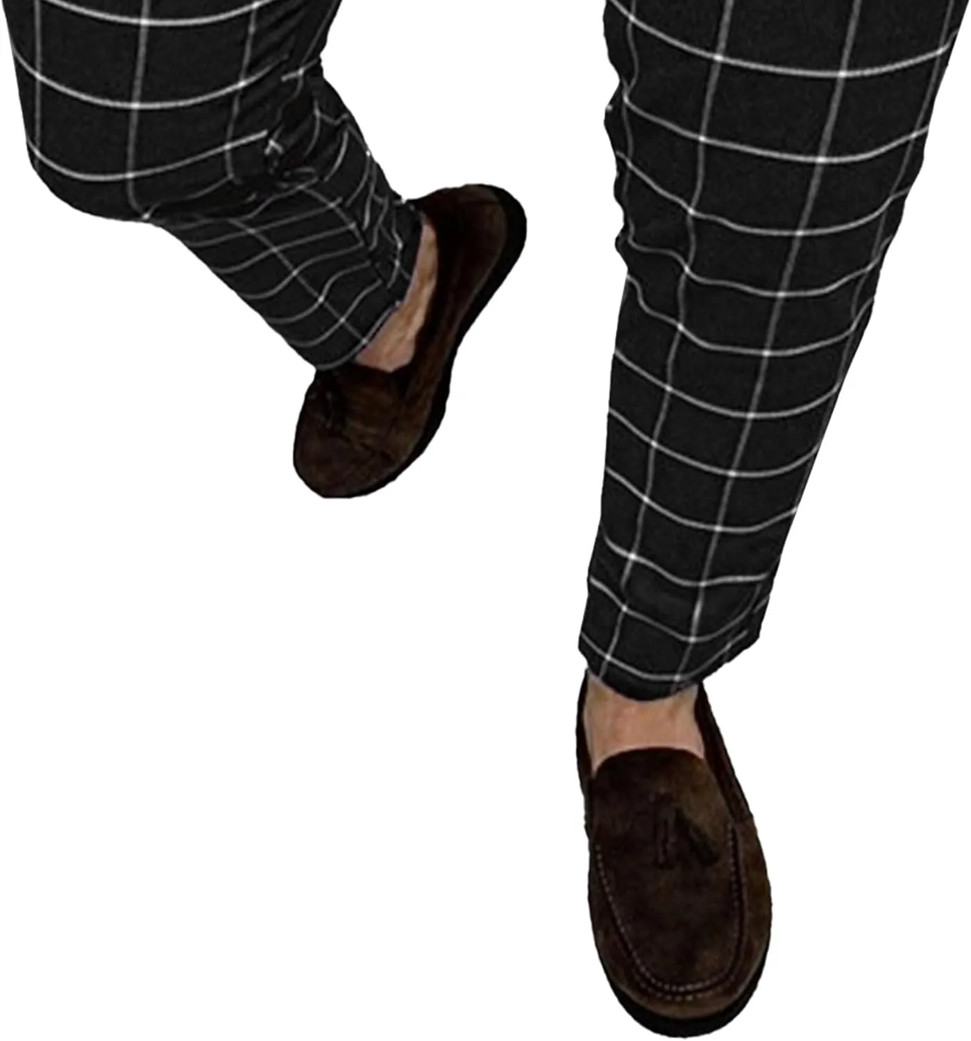 Men's Regular Plaid Slim Fit Trousers Fashion Casual Feet Suit Pants Casual Ankle Length Pencil Pants