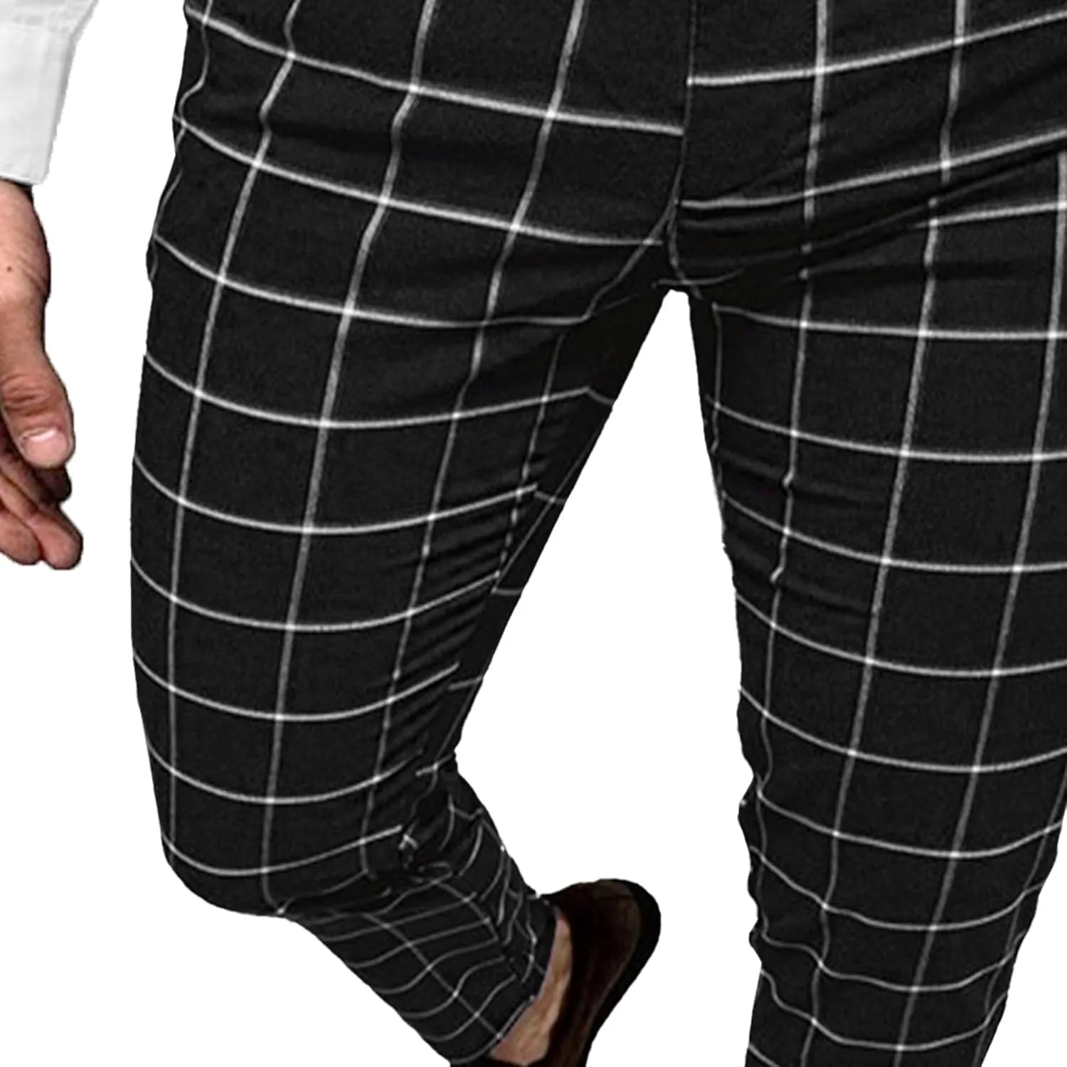 Men's Regular Plaid Slim Fit Trousers Fashion Casual Feet Suit Pants Casual Ankle Length Pencil Pants
