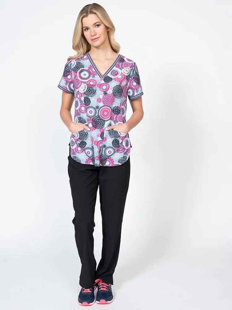 Meraki Sport Women's Print Scrub Top | Raspberry Splash