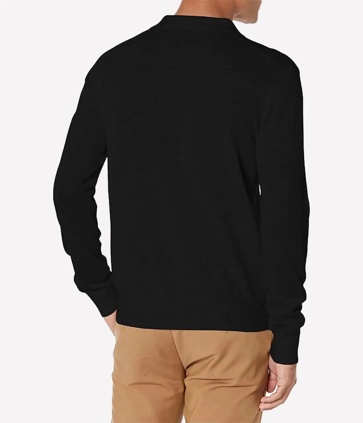 Merino Long Sleeve Johnny Collar in Black