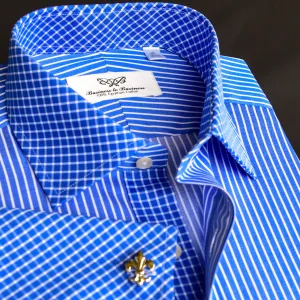 New Arrival Blue Stripe  Check Contrast Collar And Cuffs Formal Business Dress Luxury Fashion