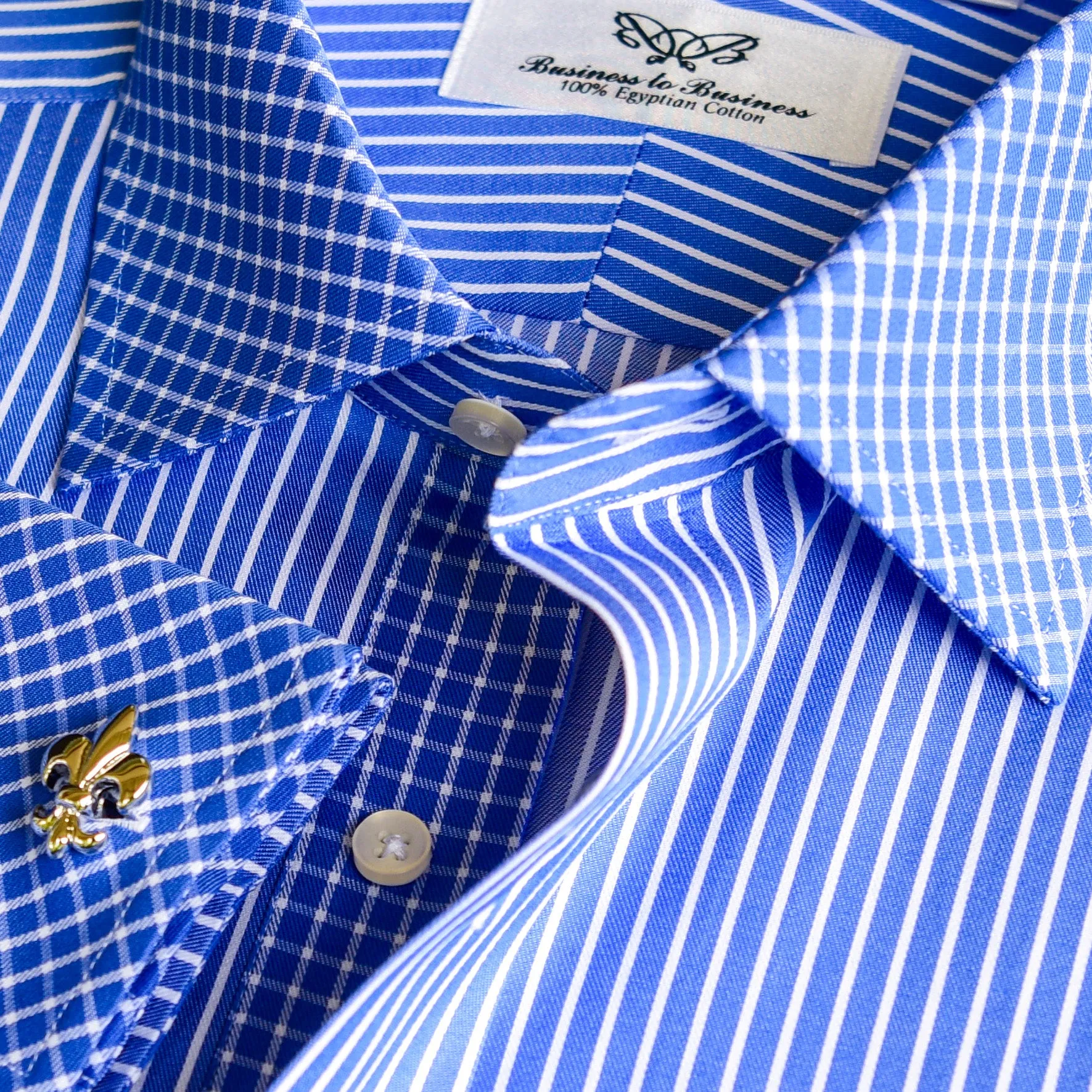 New Arrival Blue Stripe  Check Contrast Collar And Cuffs Formal Business Dress Luxury Fashion