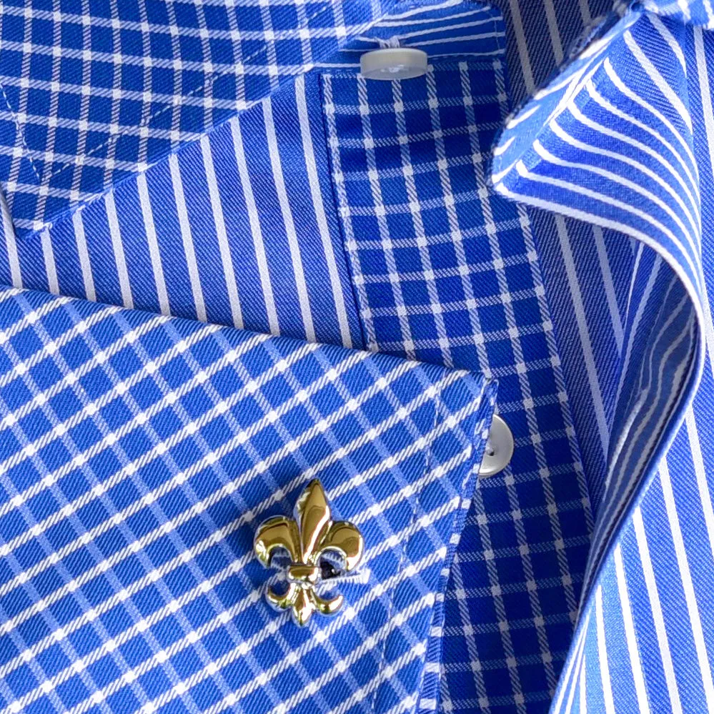 New Arrival Blue Stripe  Check Contrast Collar And Cuffs Formal Business Dress Luxury Fashion