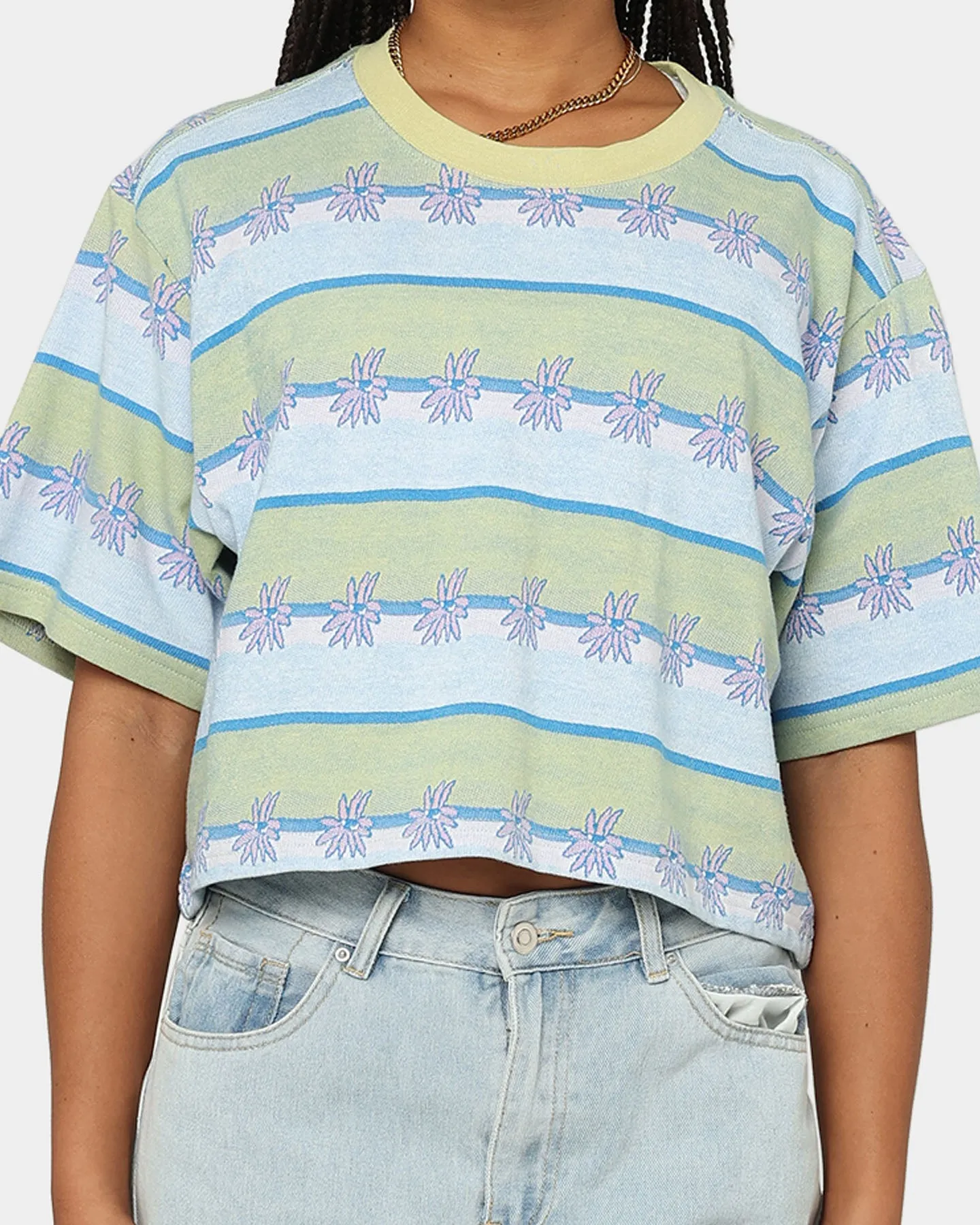 OBEY  Women's Dizzy Cropped T-Shirt	Aloe Multi