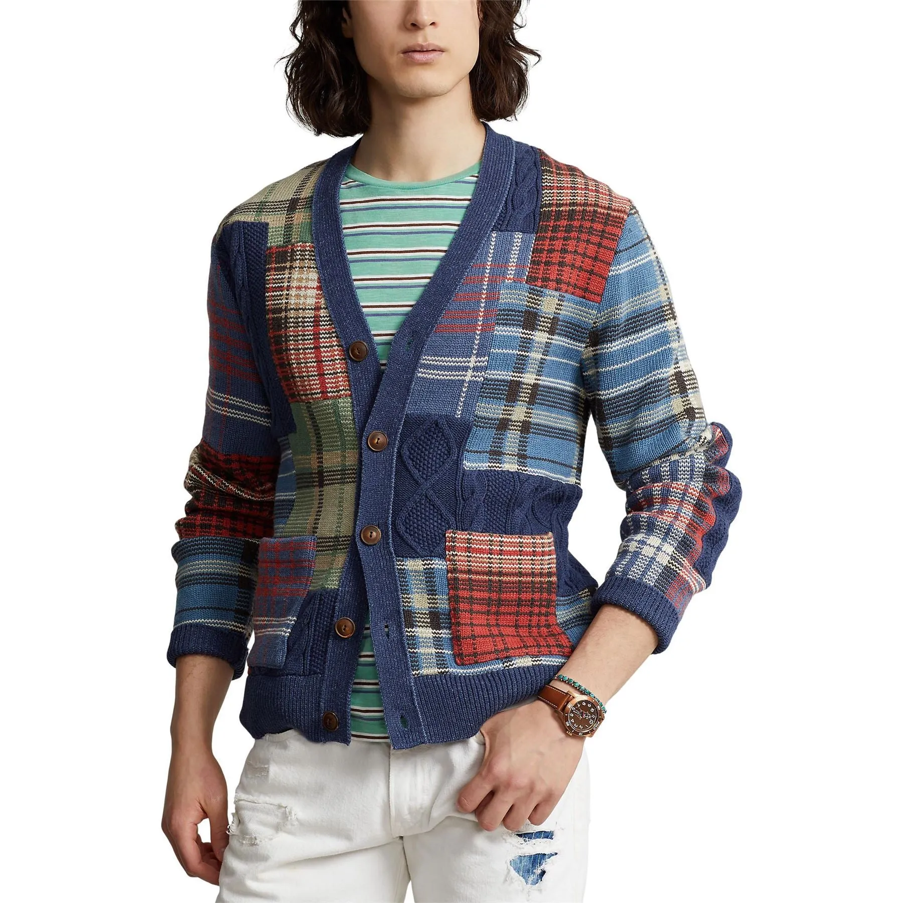 Patchwork Cotton Cardigan Navy Multi - SS23