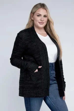 Plus Solid Open Front Knit Cardigan