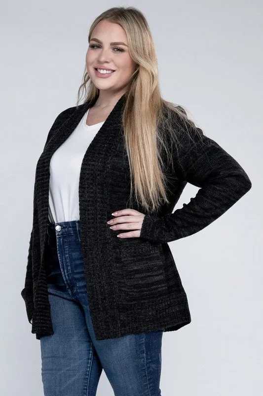 Plus Solid Open Front Knit Cardigan