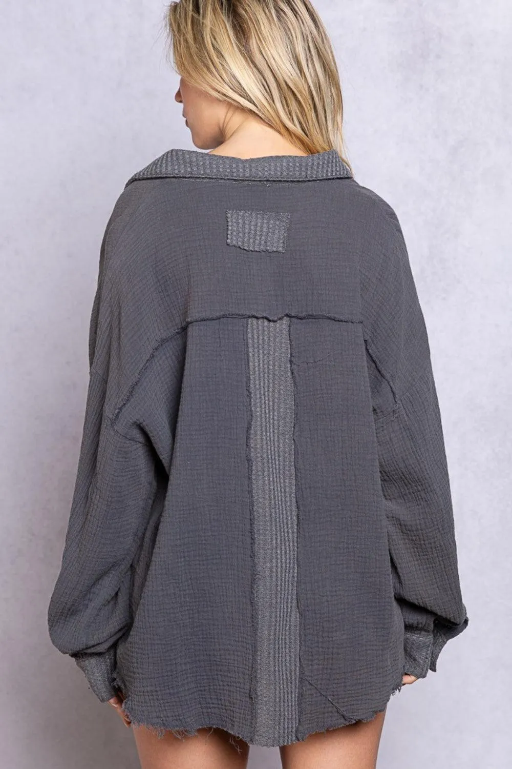 Relaxed Fit Half Button Oversized Long Sleeve Top