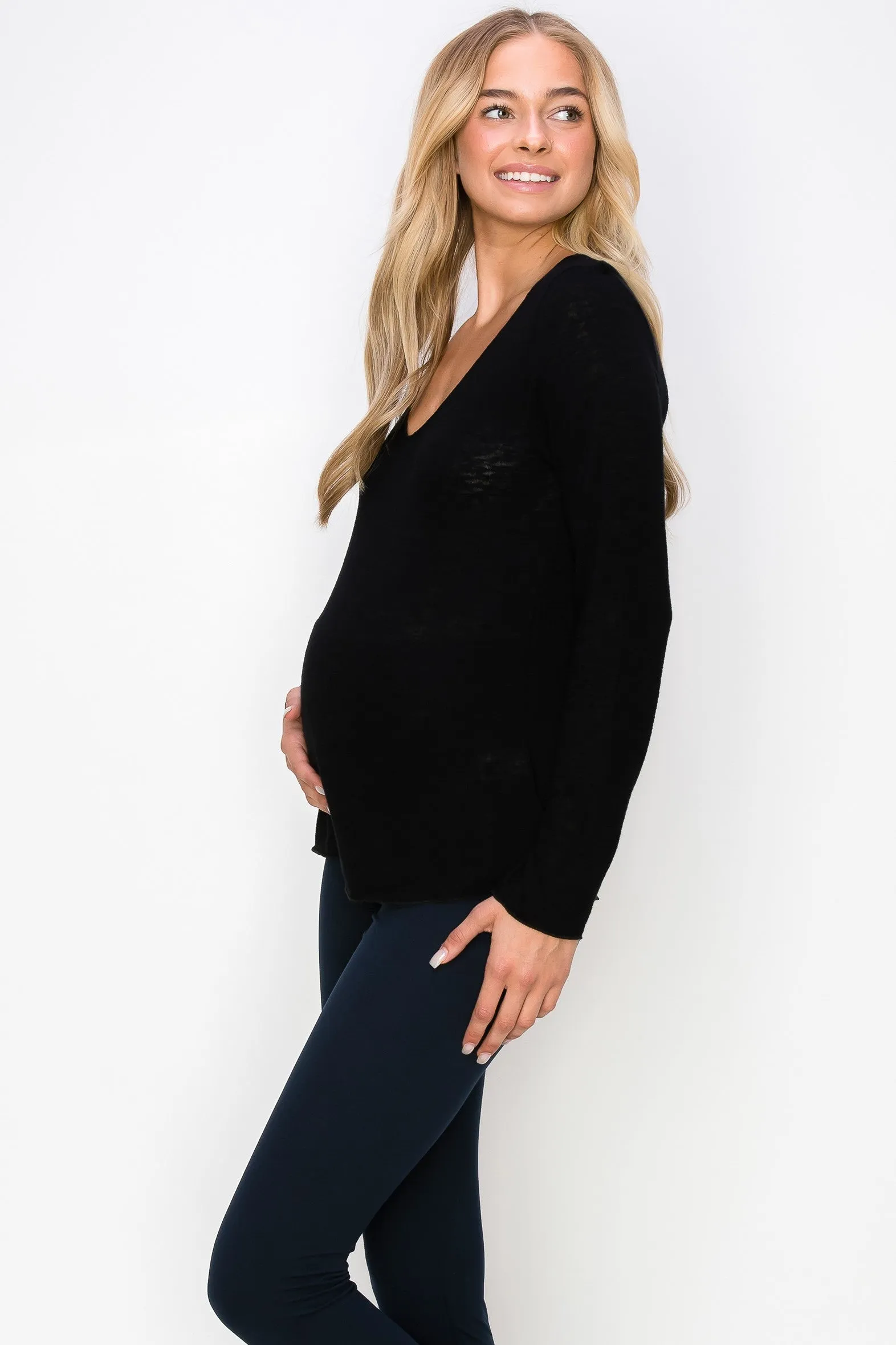 Rosalie Slub Long Sleeve Scoop Neck Top