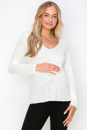 Rosalie Slub Long Sleeve Scoop Neck Top