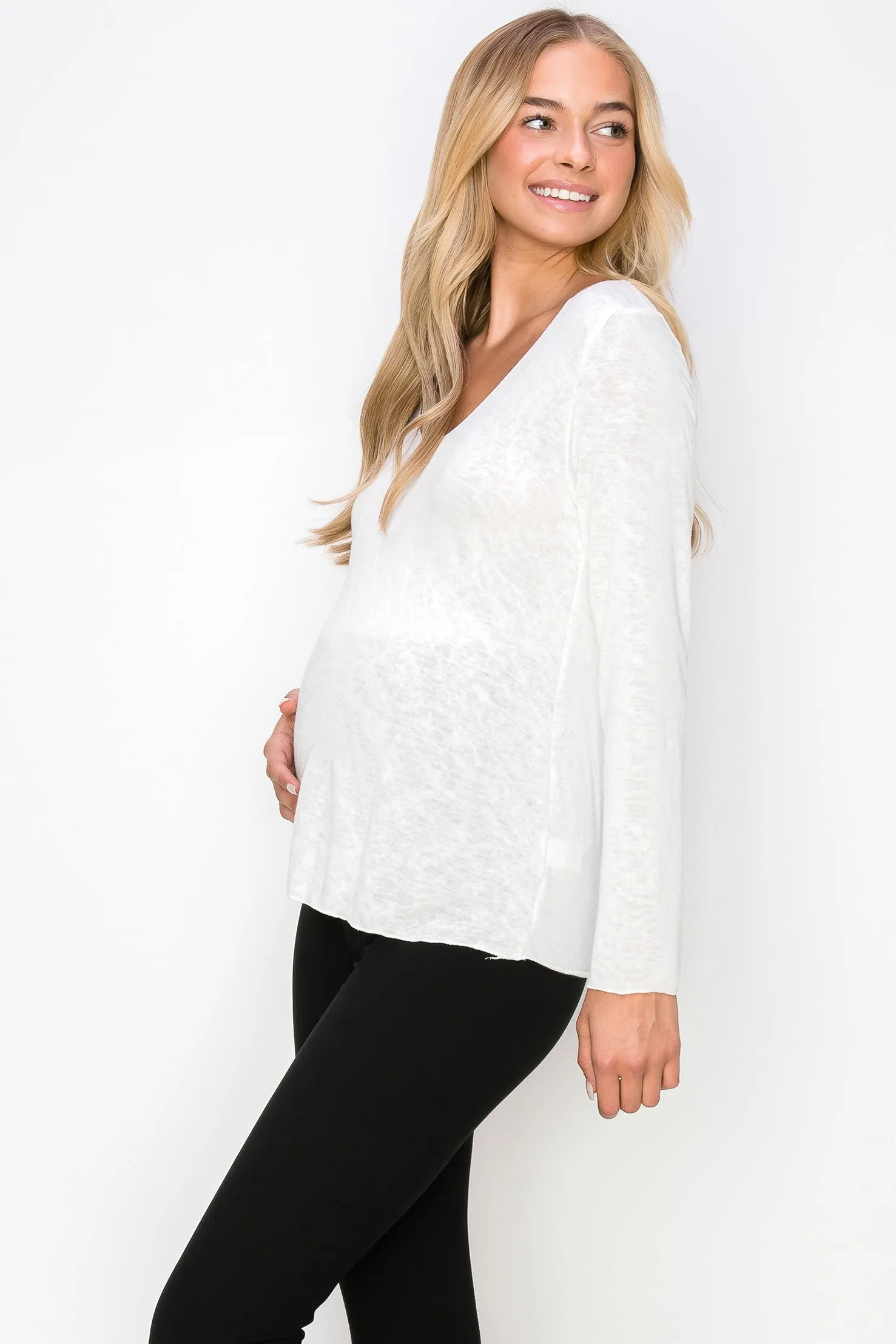Rosalie Slub Long Sleeve Scoop Neck Top