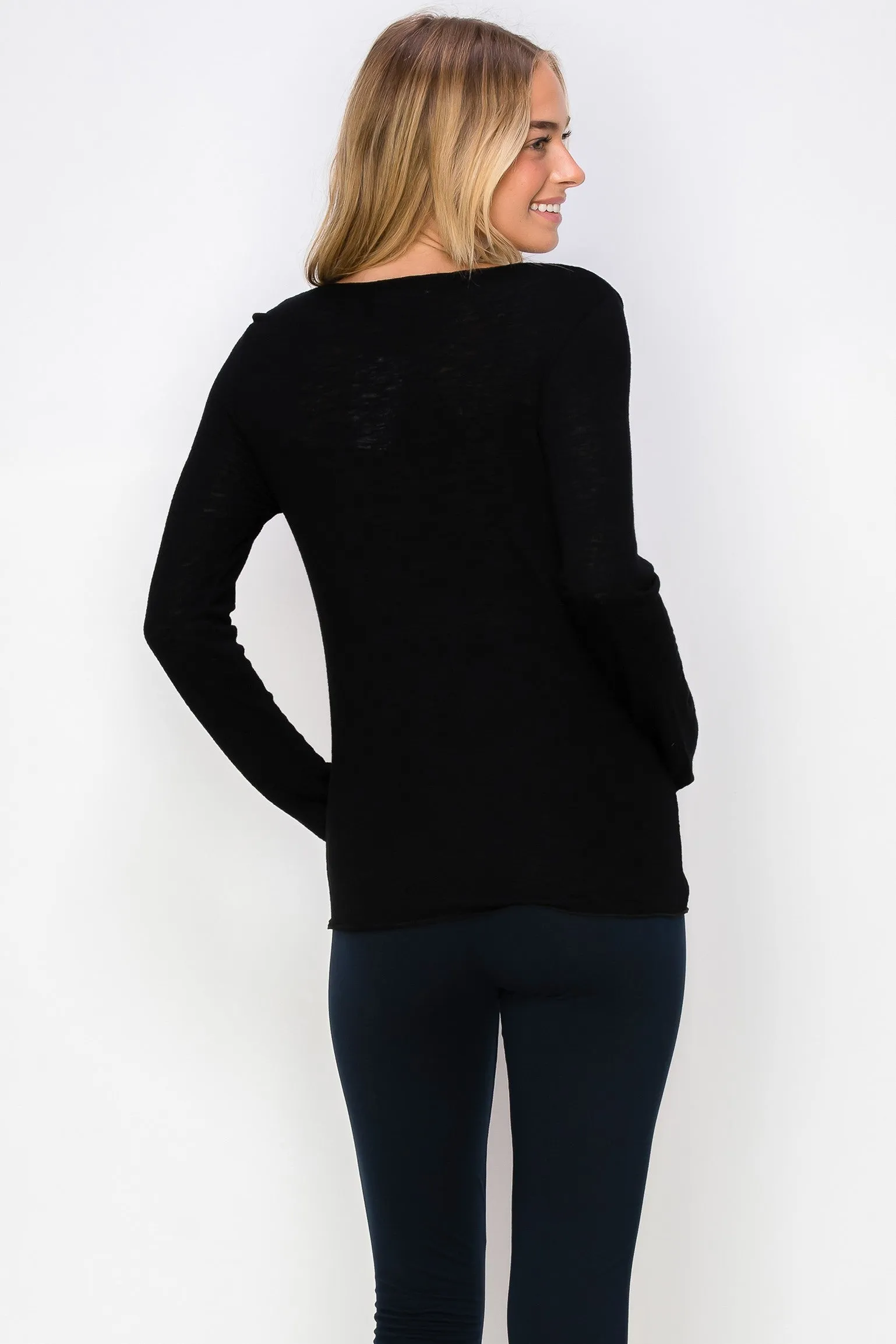 Rosalie Slub Long Sleeve Scoop Neck Top