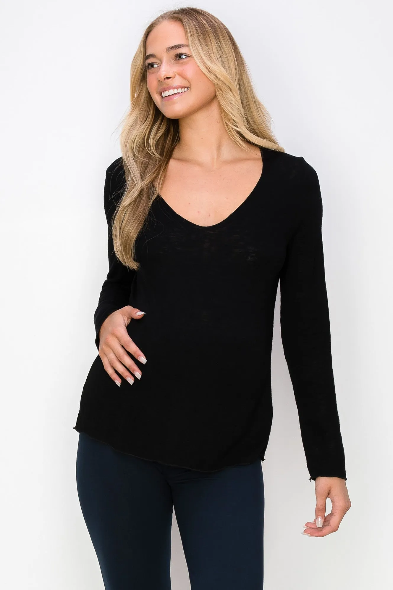 Rosalie Slub Long Sleeve Scoop Neck Top