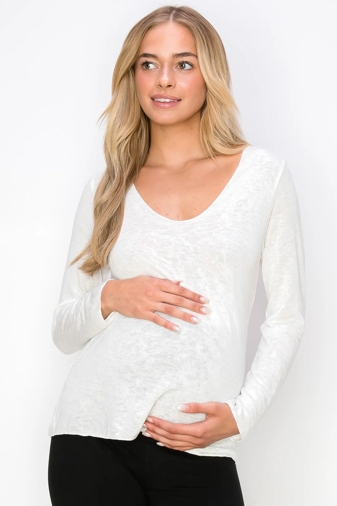 Rosalie Slub Long Sleeve Scoop Neck Top