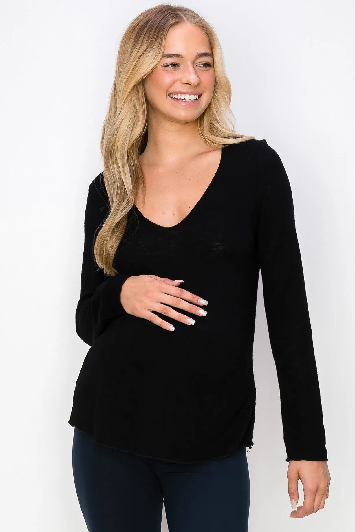 Rosalie Slub Long Sleeve Scoop Neck Top