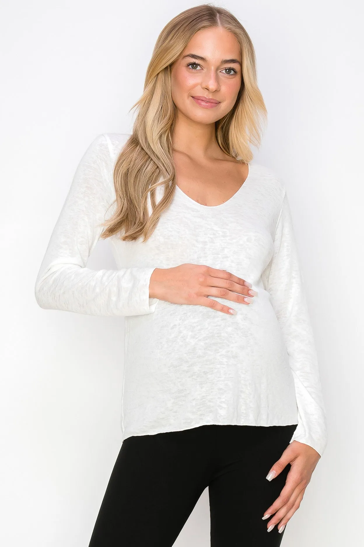 Rosalie Slub Long Sleeve Scoop Neck Top
