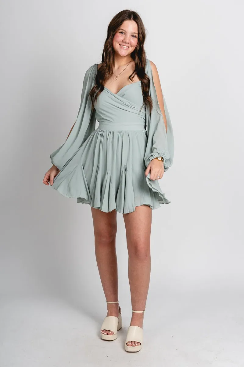 Ruffle mini dress sage