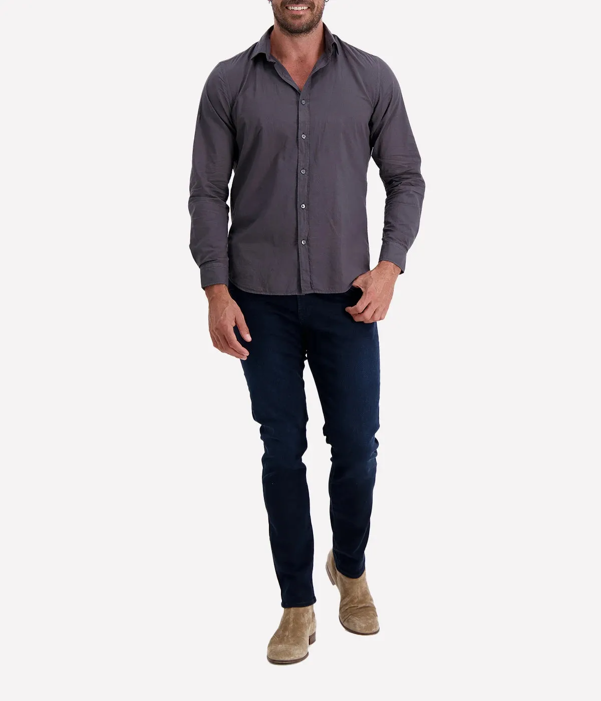 Sammy Pat Woven Shirt in Charcoal