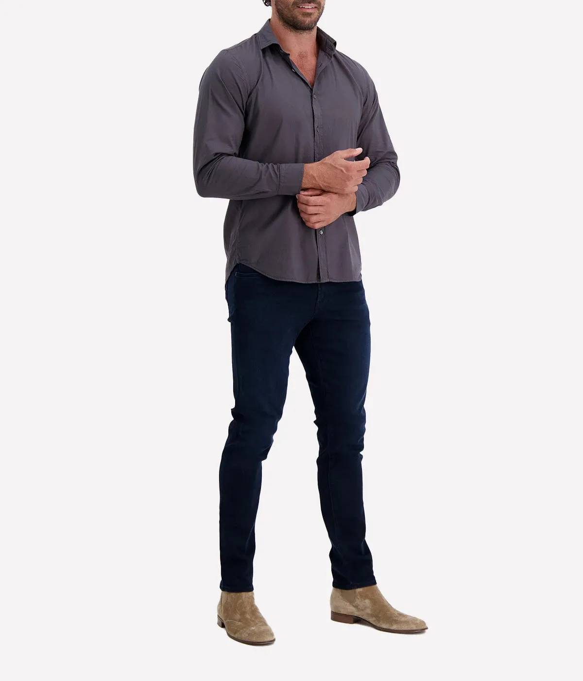 Sammy Pat Woven Shirt in Charcoal