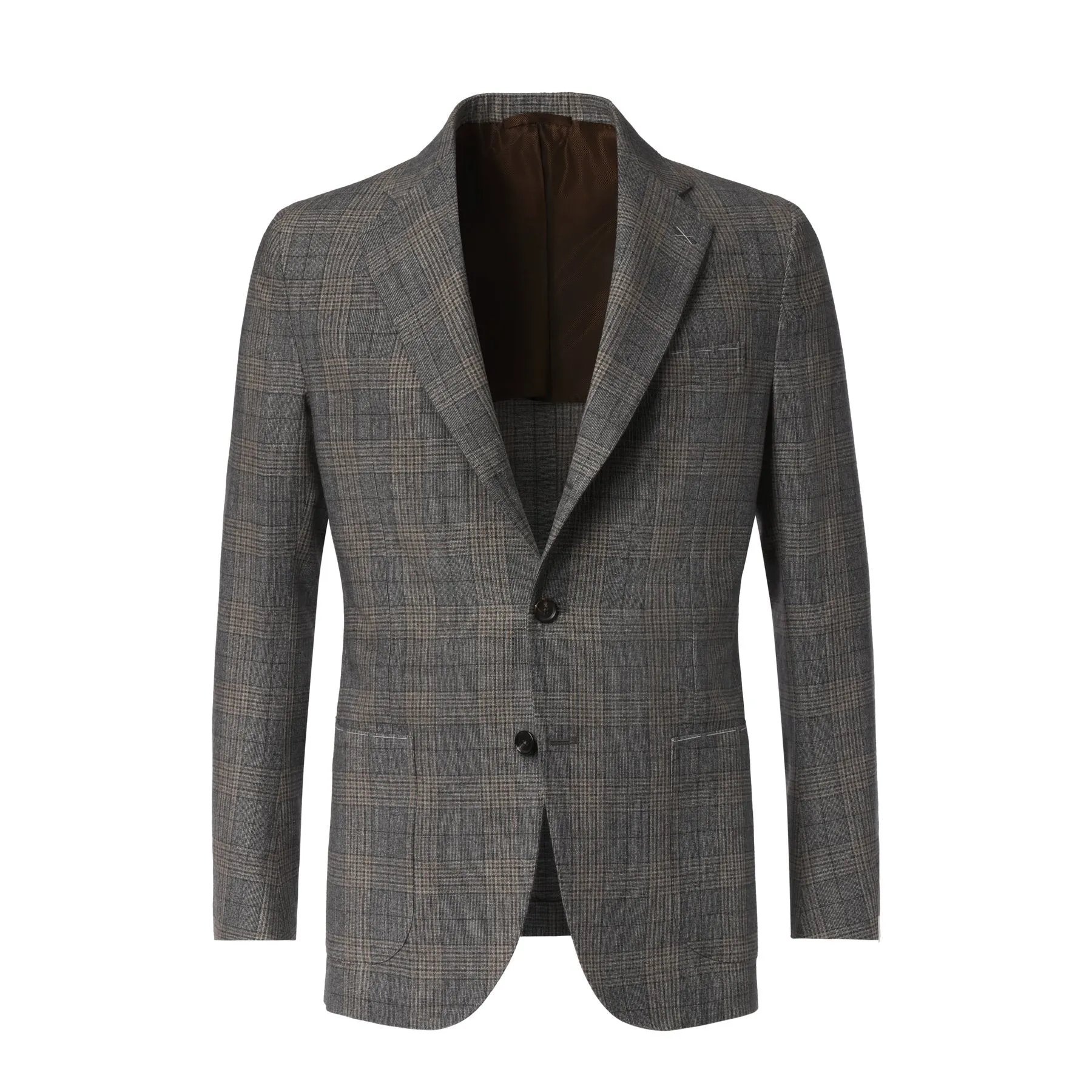Single-Breasted Glencheck Wool and Silk-Blend Jacket in Light Grey. Exclusively Made for Sartale