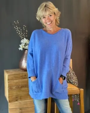 Slouchy Pocket Jumper - Cornflower Blue