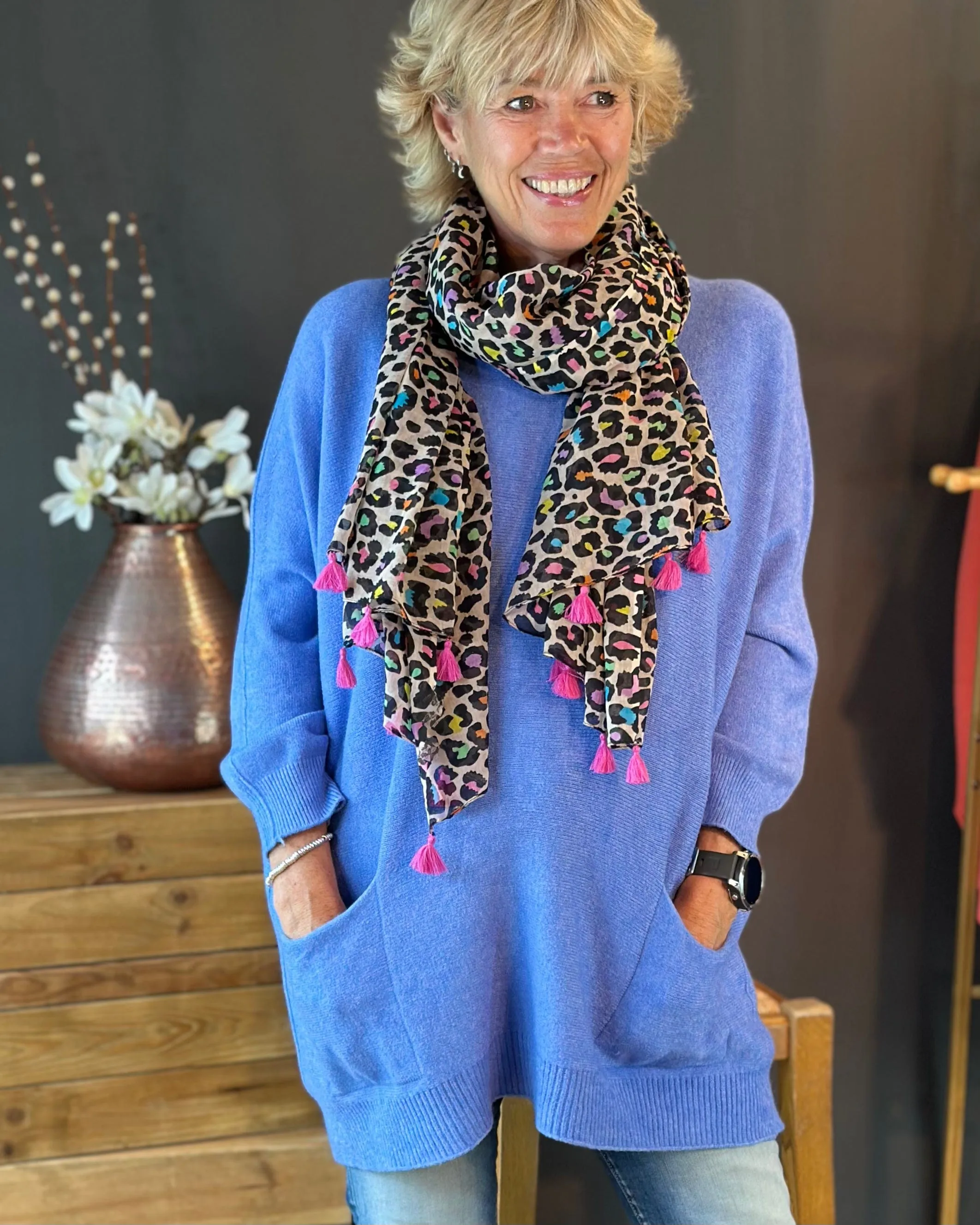 Slouchy Pocket Jumper - Cornflower Blue