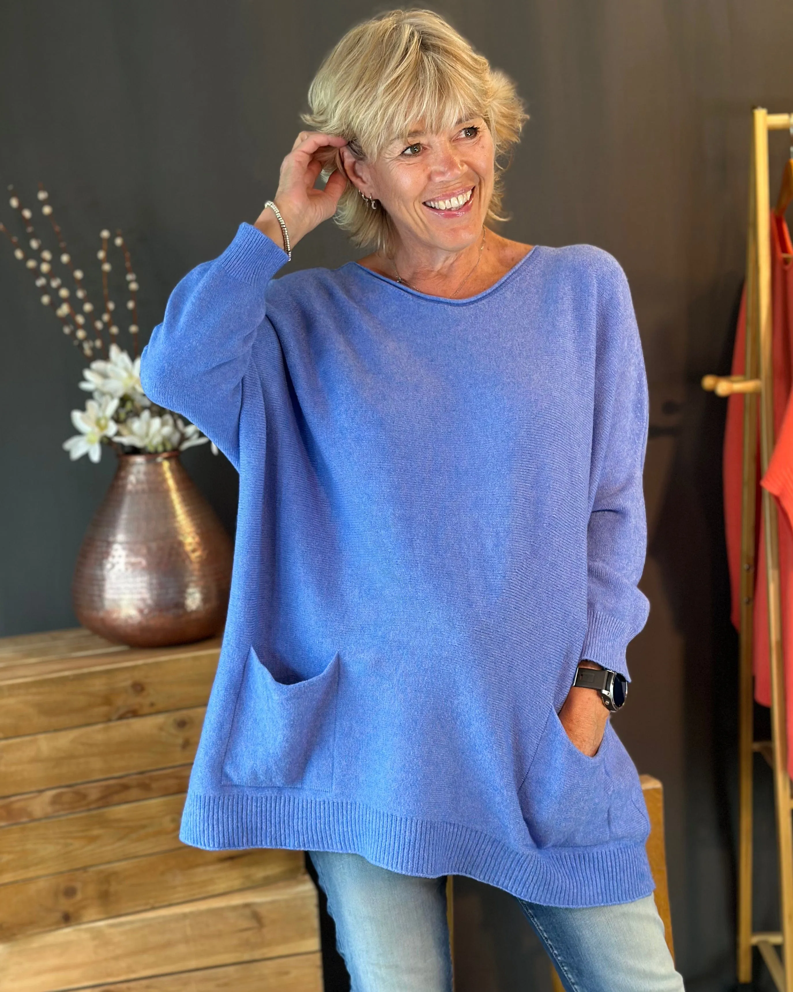 Slouchy Pocket Jumper - Cornflower Blue