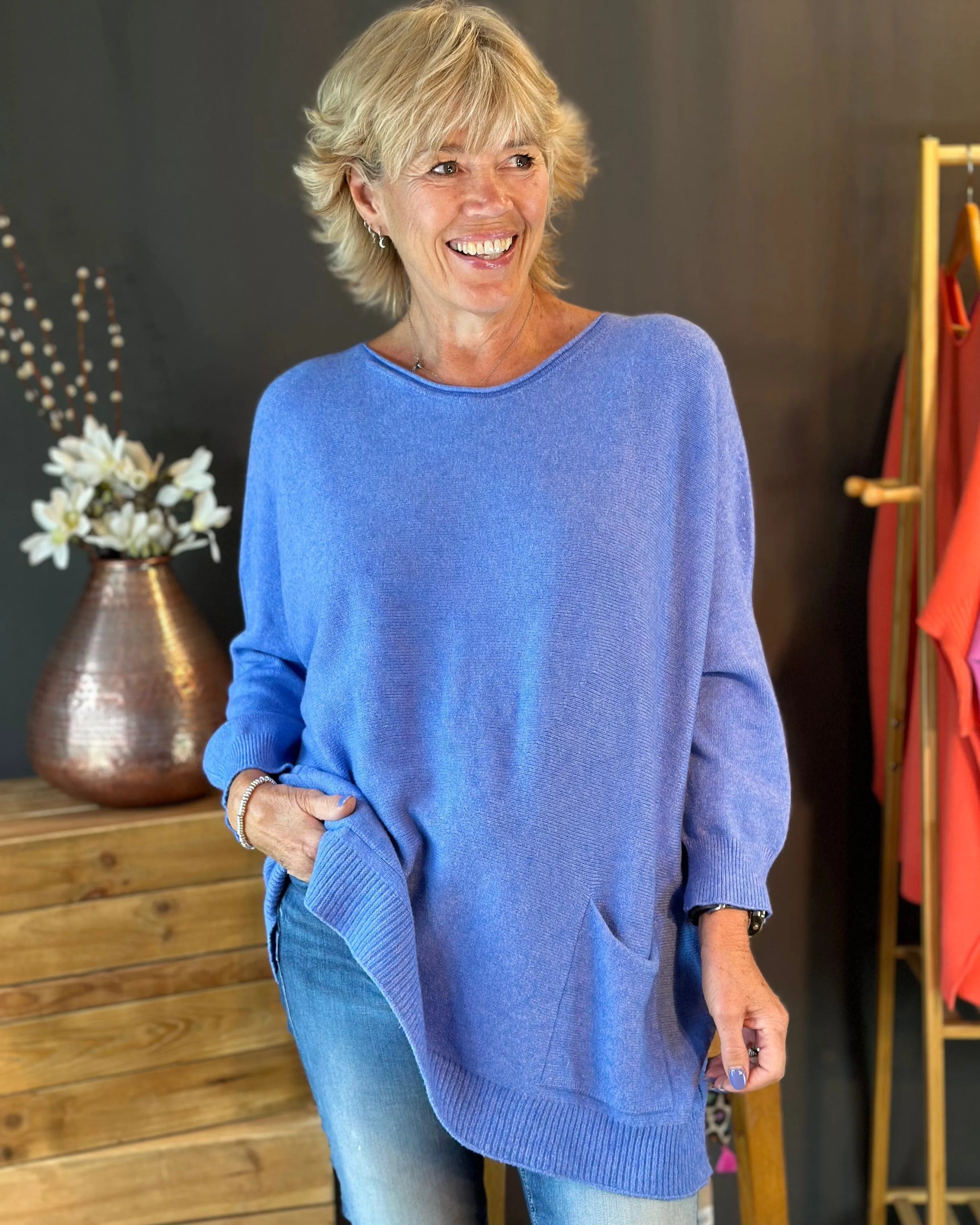 Slouchy Pocket Jumper - Cornflower Blue