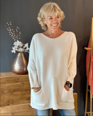 Slouchy Pocket Jumper - Cream