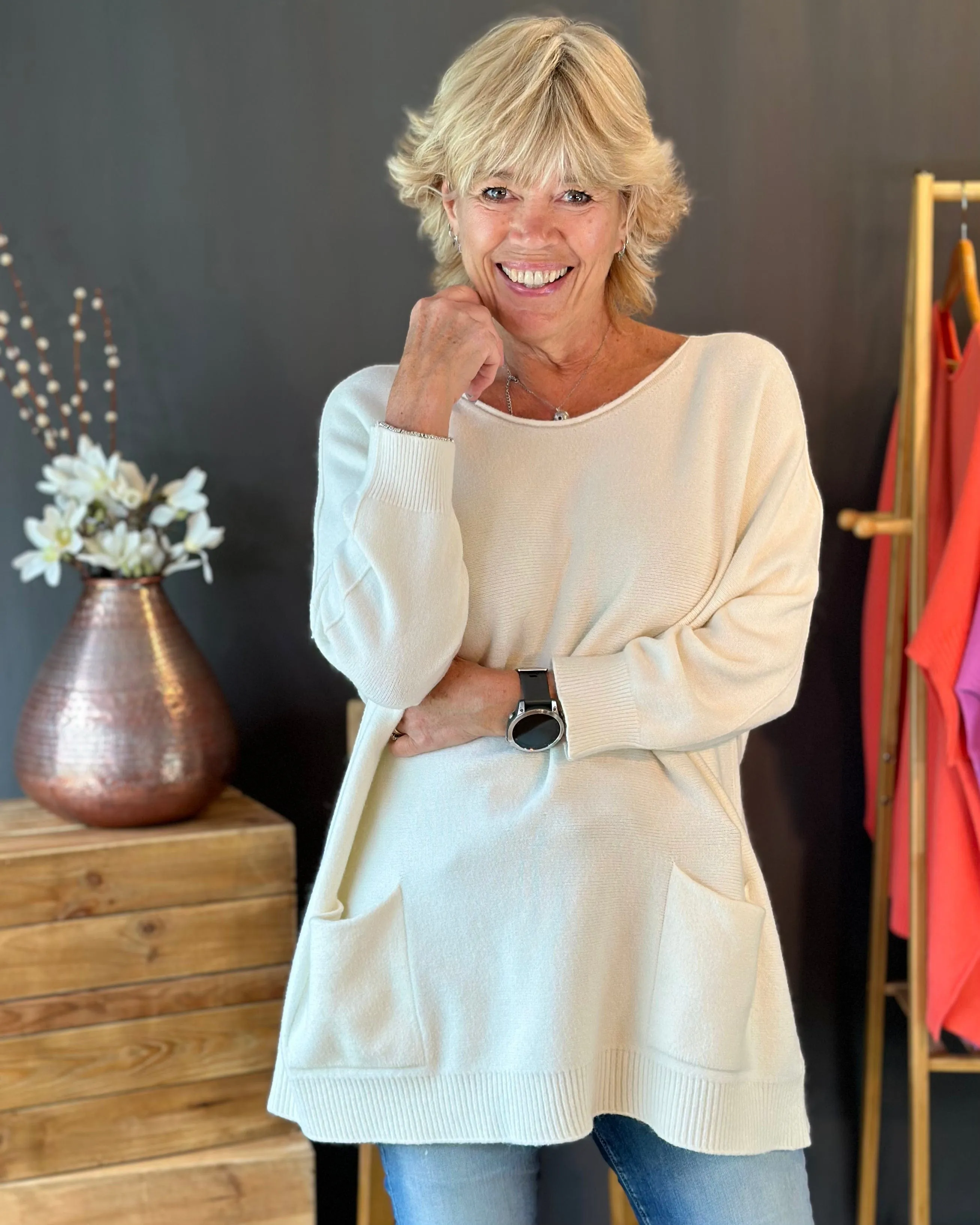 Slouchy Pocket Jumper - Cream