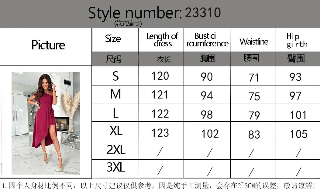 Solid Color Asymmetric Off-Shoulder Slim Fit Mid-Length Dress