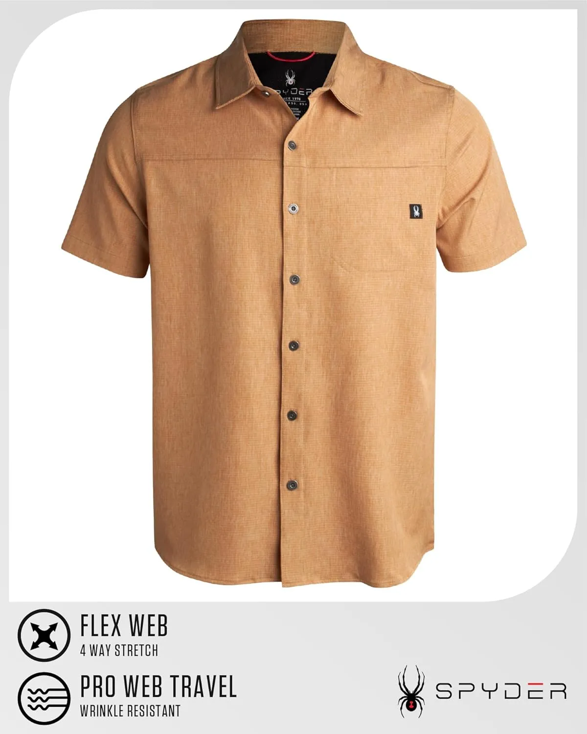 Spyder Mens Short Sleeve Button Down Shirts - Casual Collared Wrinkle Free Dress Shirts for Men - Travel, Office & Daily Wear