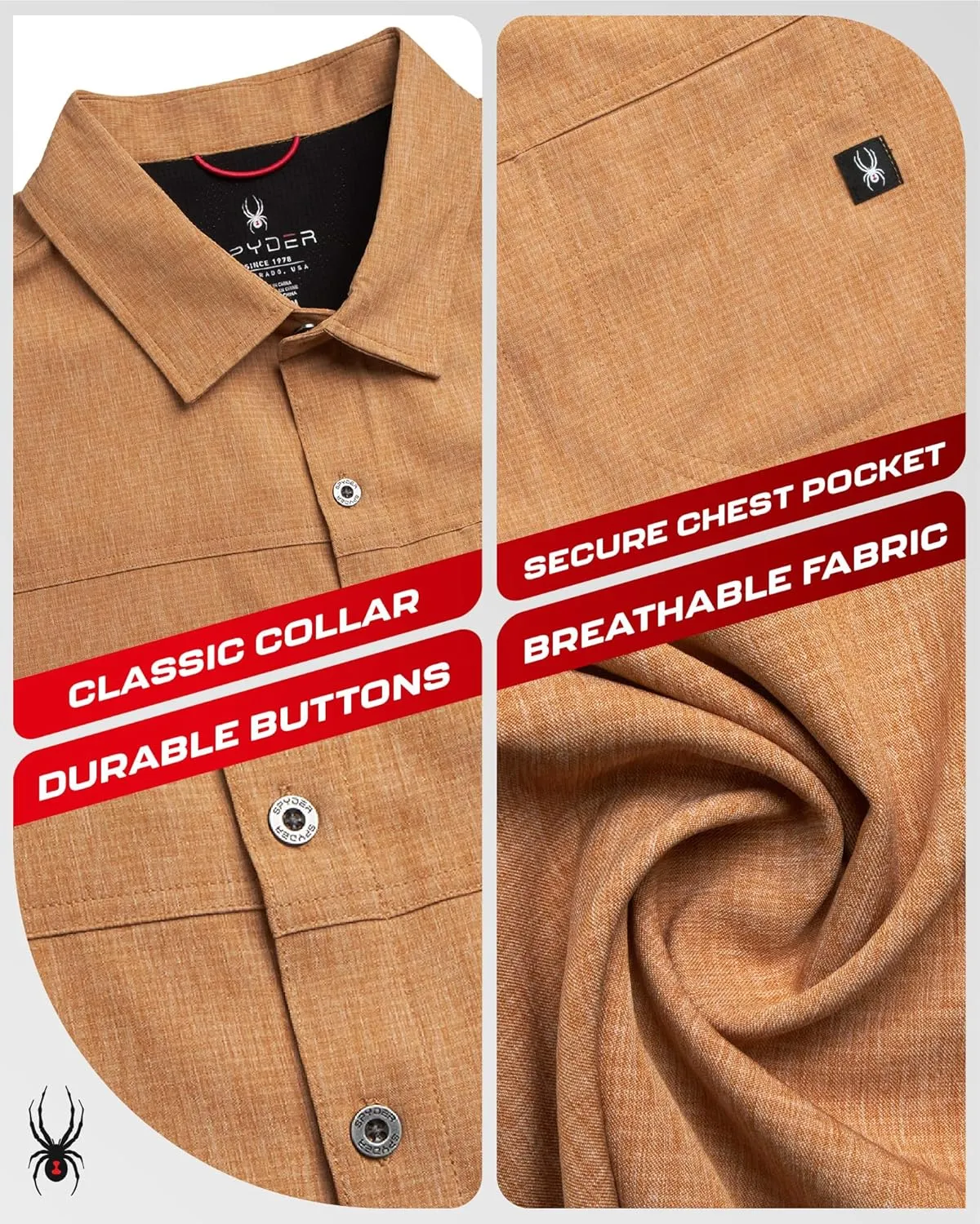 Spyder Mens Short Sleeve Button Down Shirts - Casual Collared Wrinkle Free Dress Shirts for Men - Travel, Office & Daily Wear