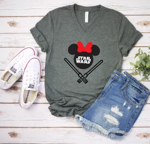 Star Wars Minnie Mouse Head Adult T Shirt - Star Wars Fan T-shirt - Star Wars Lover Gift -Light Saber