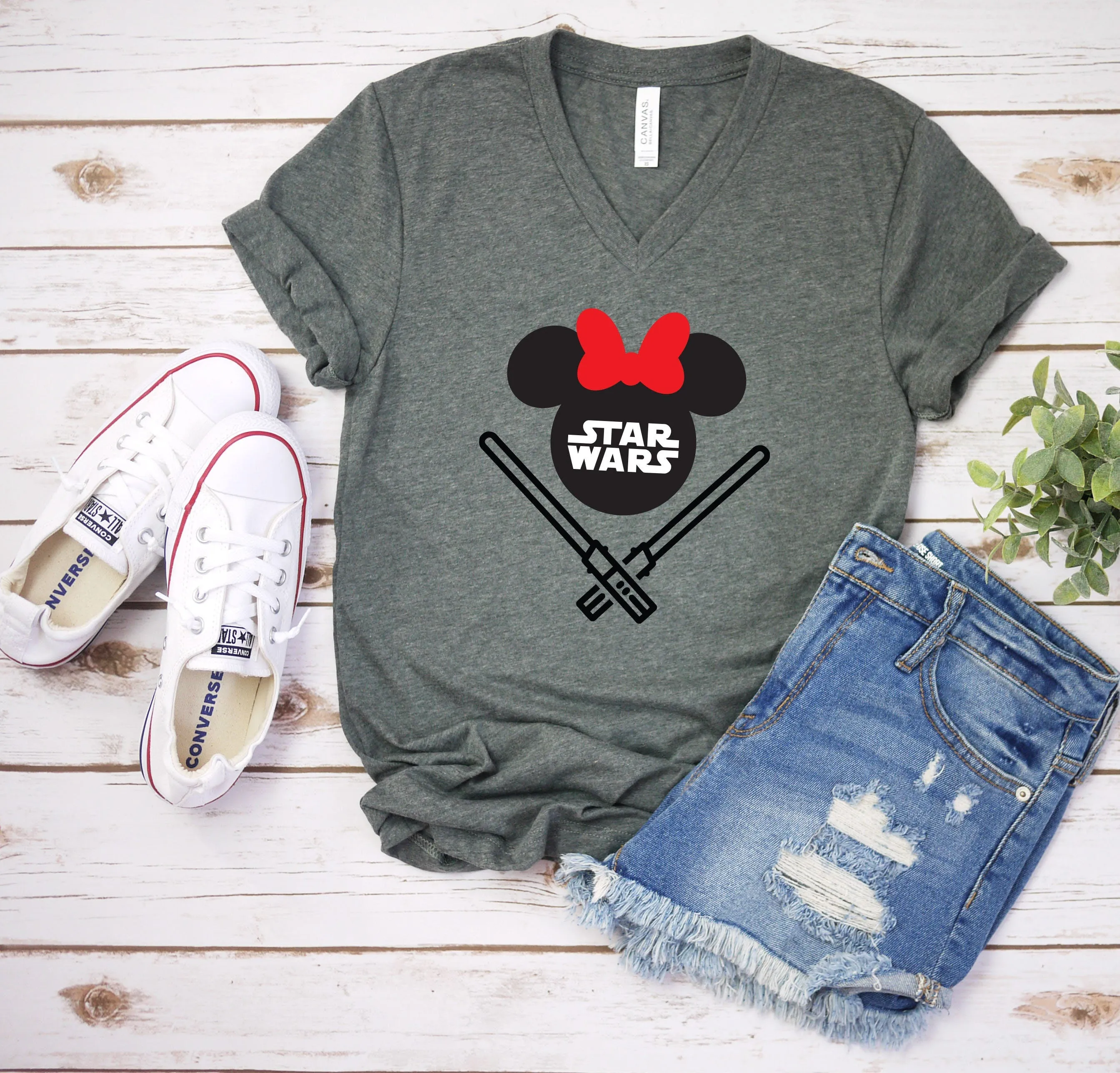 Star Wars Minnie Mouse Head Adult T Shirt - Star Wars Fan T-shirt - Star Wars Lover Gift -Light Saber