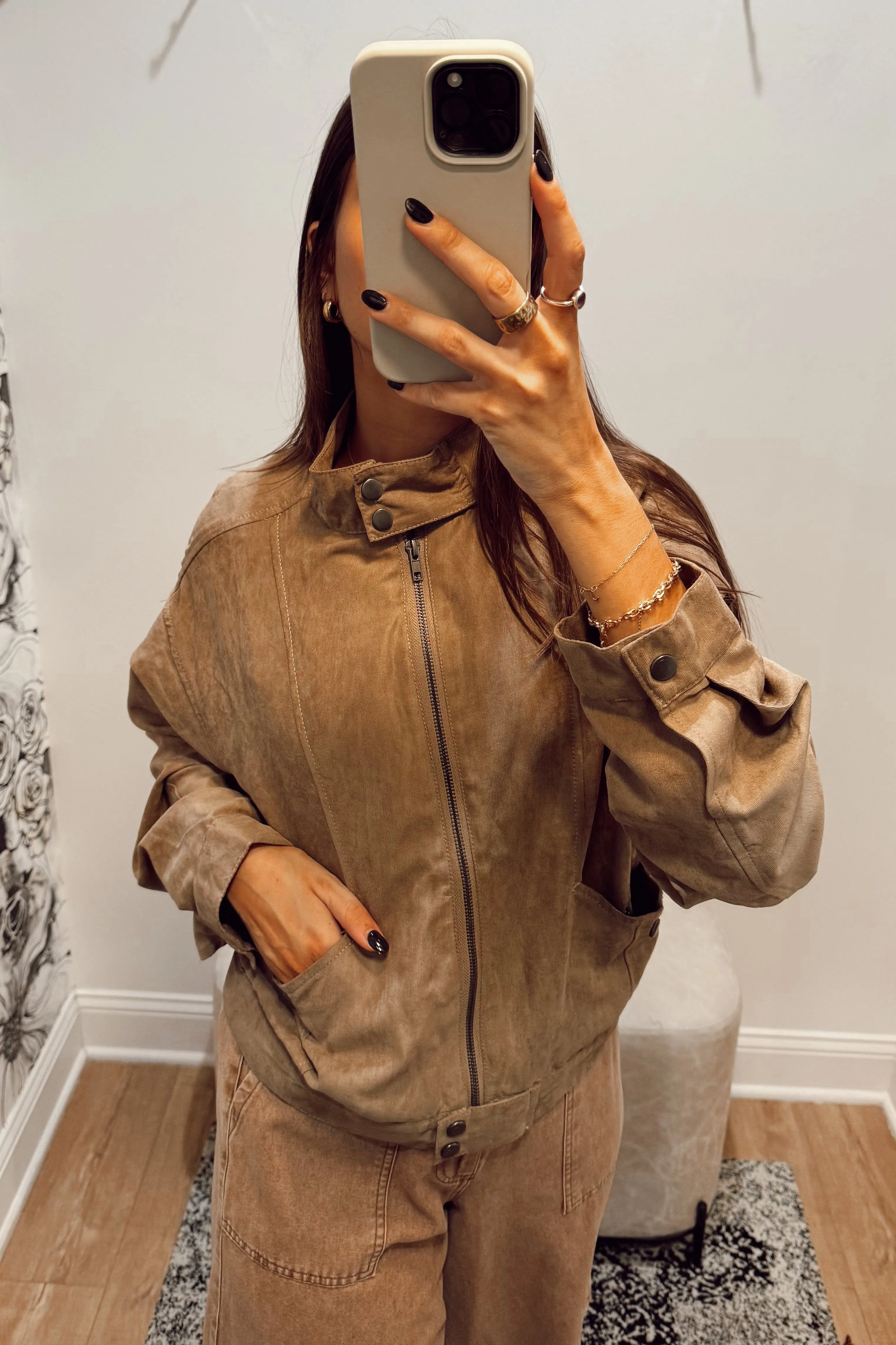 Suede Zip Up Moto Jacket