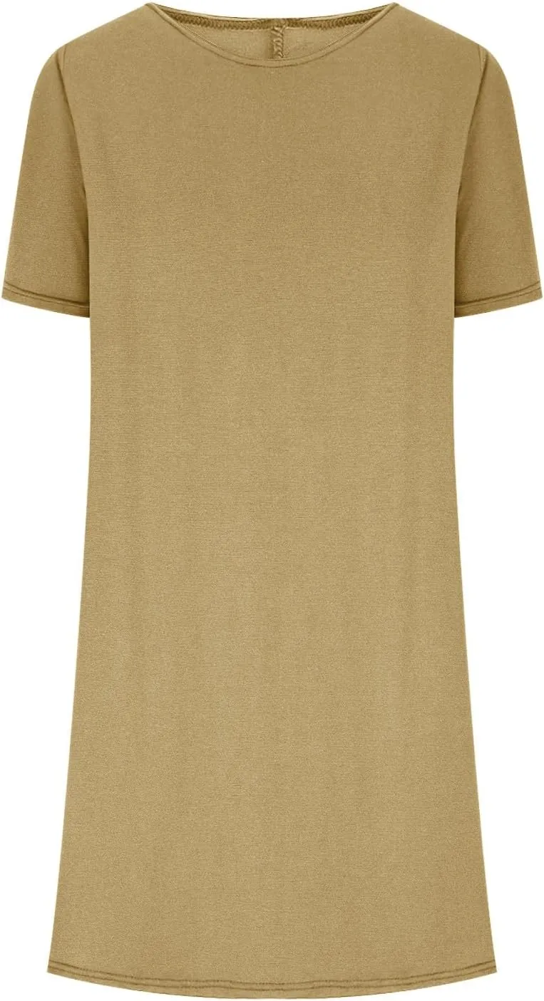 Summer Casual Dresses for Women Short Sleeve Dress Mini Beach Dresses Elegant Sundresses Solid Color T Shirt Dress
