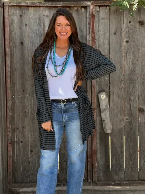 Suzy Grey & Black Striped Cardigan